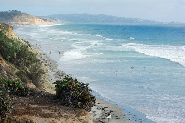 surfers paradise south from encinitas - beautiful beach, waves, california during summertime.