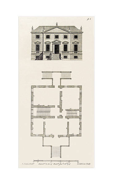 istock Beautifully Restored, Historical Design In Architecture, Plans and Elevations of Houses in the 1700s, Published in 1780 2207371339