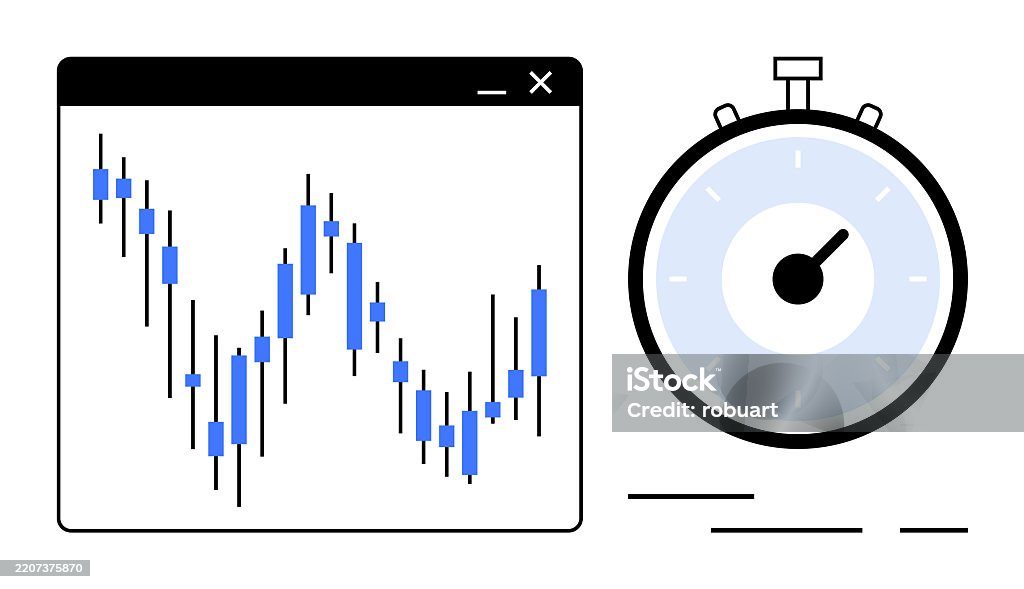 Trading Timer Clock Financial Chart With Candlestick Patterns And Timer Clock Representing ...