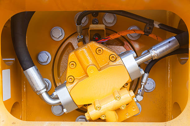 istock Hydraulic mechanisms of heavy loading equipment, close-up. 2207378631