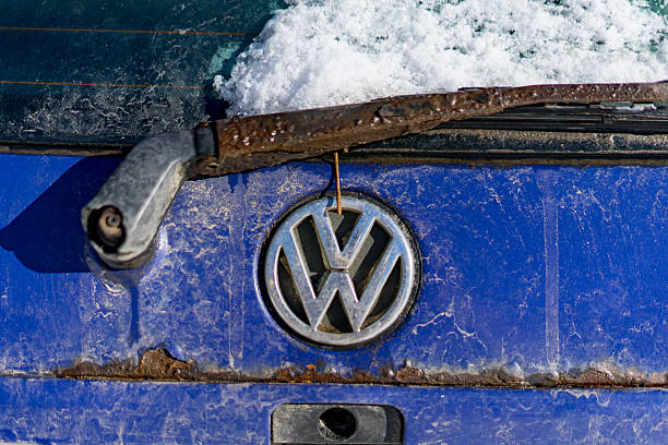 Russia, Saint Petersburg - March 16, 2023: Volkswagen badge on an old rye car