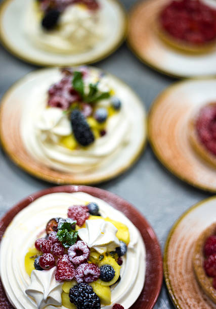Close up of delicious French meringues in Tokyo pâtisserie.