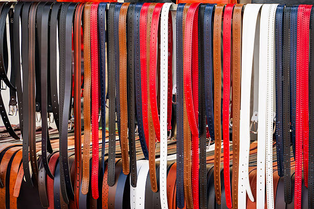 Leather belts on a spanish  market