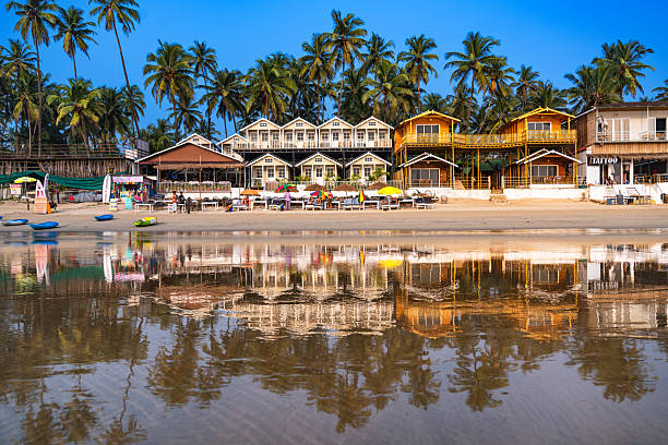 istock Beachfront Cabins and Reflections Amongst Palm Trees in Goa, India 2207398398