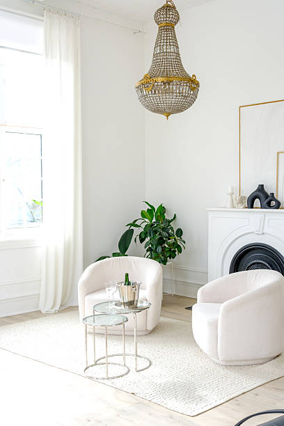 istock Elegant Living Room with Sparkling wine  Setup and Fireplace 2207412135