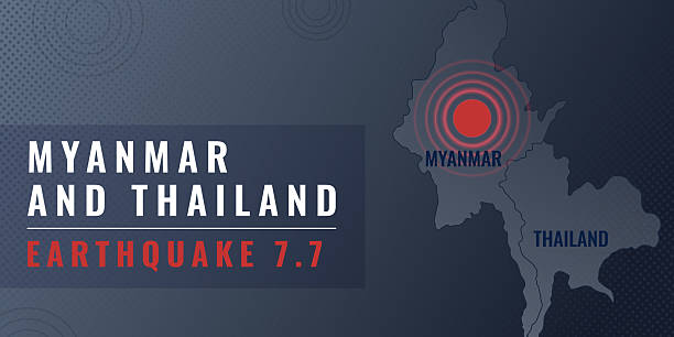 informační ilustrace zemětřesení v myanmaru - thailand map stock ilustrace