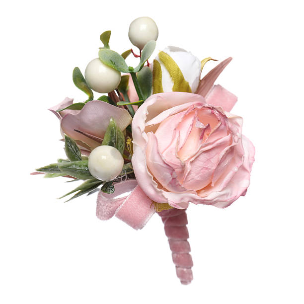 istock Beautiful boutonniere with pink rose isolated on white 2207414266