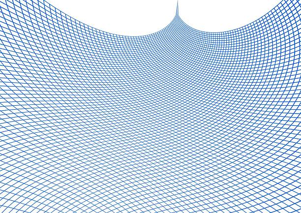 Abstract background of curved blue mesh on a white background with text space
