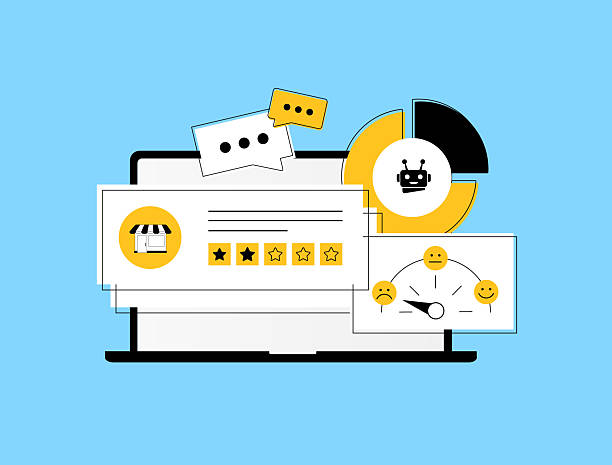 istock Fake negative reviews and competitor review bombing affecting business reputation and online trust. Manipulated ratings, ai bots false feedback in digital platforms. Vector illustration and icons 2207434306