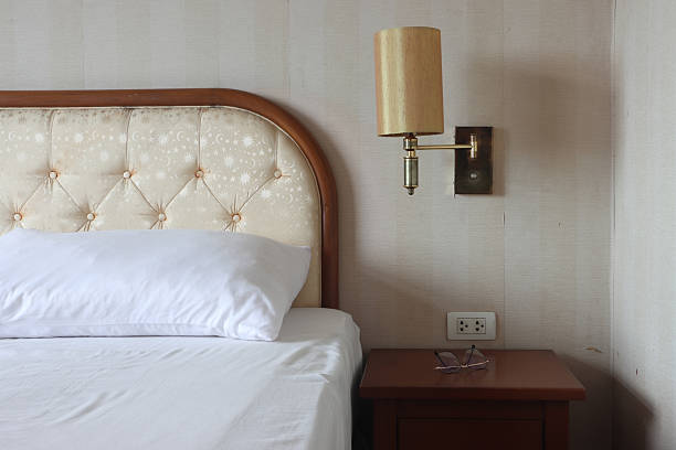 Hotel bed. Hotel room. Bedroom interior.