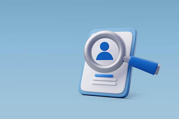 istock 3d Vector Human search digital, Documents and magnifying glass, Job online research HR resume concept. 2207459925