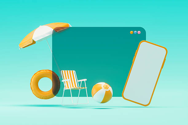 istock Blank Screen Mobile Phone with Summer Objects, Holiday Travel Background 2207461071