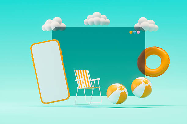 istock Blank Screen Mobile Phone with Summer Objects, Holiday Travel Background 2207461116