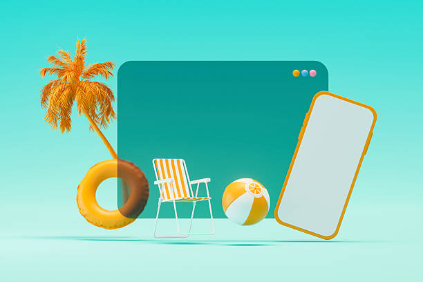 istock Blank Screen Mobile Phone with Summer Objects, Holiday Travel Background 2207461130