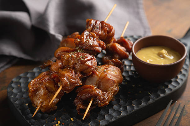istock Smoked chicken pieces on a skewer 2207469164