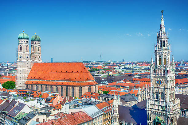 The Frauenkirche or Cathedral of Our Dear Lady and New Town Hall in Munich, Germany
