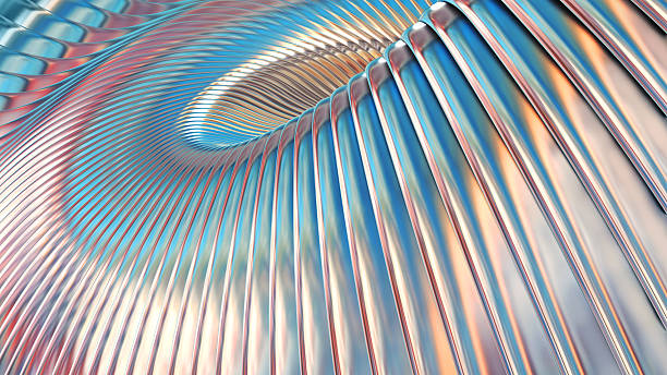 istock Abstract iridescent striped background, wavy stripes pattern, interesting spiral architectural minimal wallpaper. 2207484400