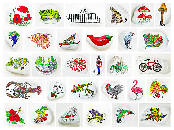 Collection of individual and unique painted rocks in Ohio with various colorful images.