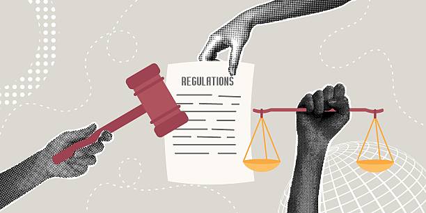 istock Trendy halftone collage. Legislation concept, regulations, rules, law, authority, legal document, verdict. Hands holding a gavel with scales and regulation document 2207503021