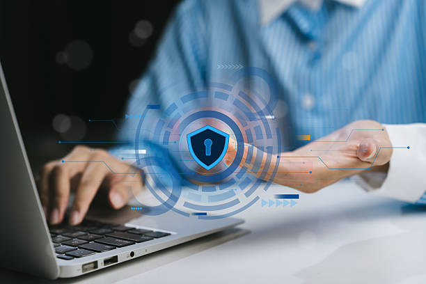 istock Digital security concept with laptop and hands, Business concept 2207525421