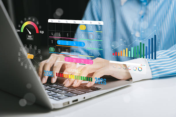 istock Hands typing on laptop with digital data overlay, Business concept 2207525427