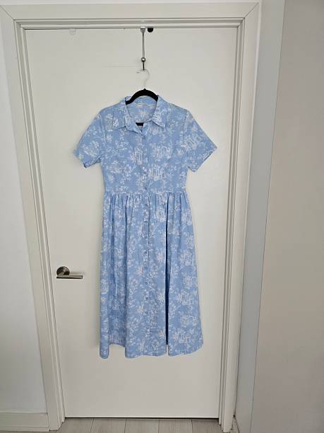 istock Elegant Blue Floral Dress on Hanger 2207528365