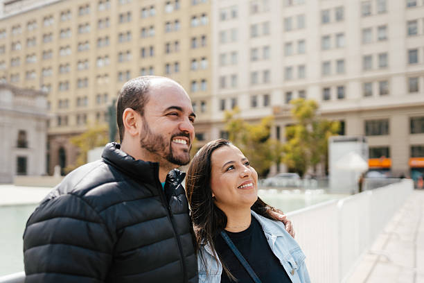 istock Happy couple on vacation in downtown Santiago 2207545453