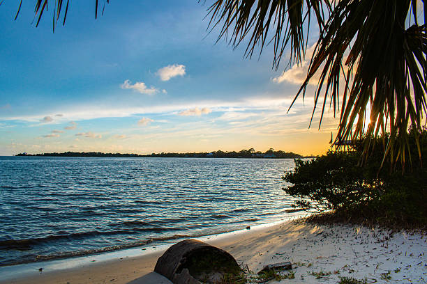 Sunset over the Gulf shoreline in Cedar Key, Florida