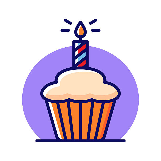 ilustraciones, imágenes clip art, dibujos animados e iconos de stock de cupcake de cumpleaños con arte lineal de iconos de velas - pastel de cumpleaños