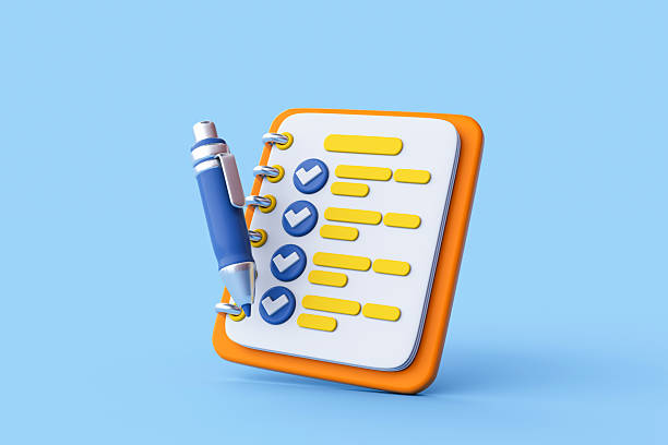 istock 3d white clipboard task management todo check list with pencil. 2207568940