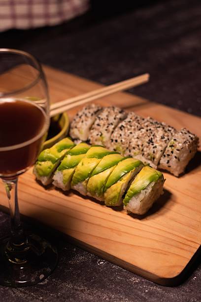 typical Japanese food on a wooden board