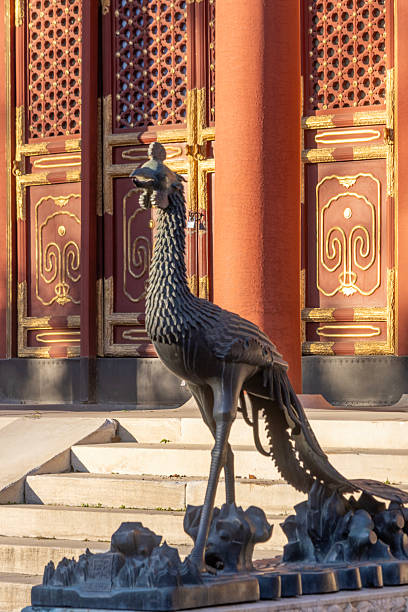 London, Crystal Palace Park, United Kingdom - December 22, 2021: Lightopia lantern and light festival. Phoenix bird installanion