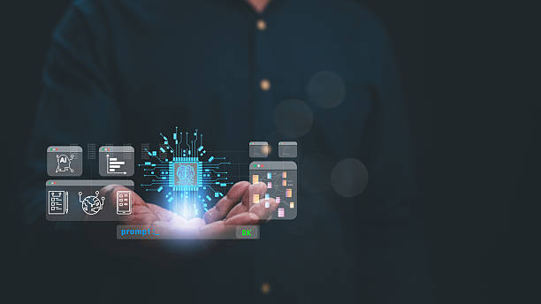 istock Harnessing AI Innovation, Person gestures towards glowing digital interface displaying AI technology, symbolizing future of innovation and data management in digital age 2207577807