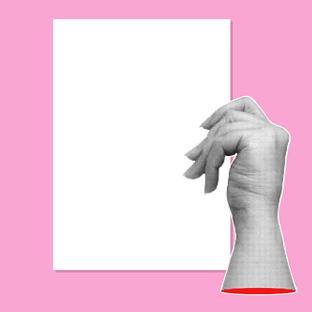 istock Trendy halftone banner with hand holding empty sheet of paper. Place for your text. Modern retro style.Contemporary collage for design template. Vector illustration 2207582083