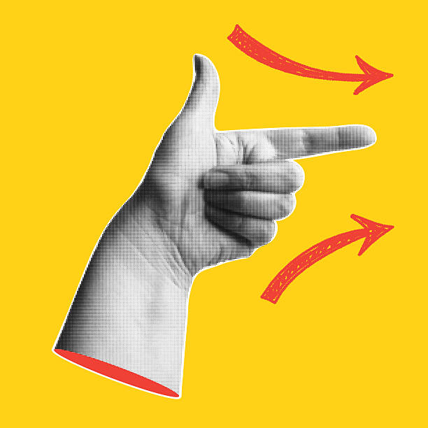 istock Trendy halftone banner with pointing hand and arrow signs. Finger indicate the direction. Modern retro style. Contemporary collage for design template. Vector illustration 2207582420