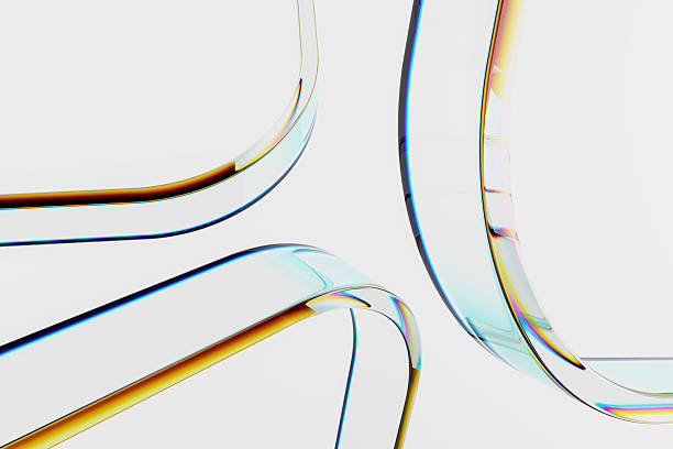 istock Abstract curved glass structures with iridescent reflections on light background, modern transparent design concept for futuristic art visuals. 3D Rendering 2207592405