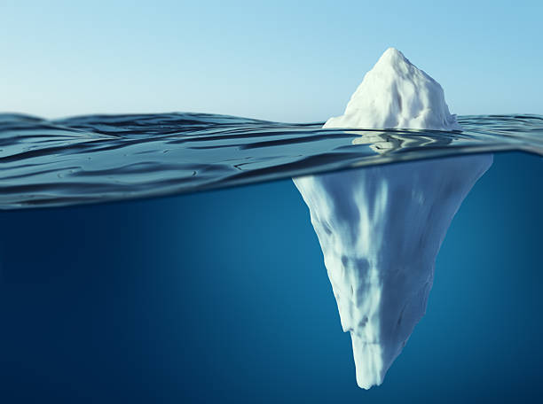 istock Iceberg floating in the ocean with a visible underwater section. 3D Rendering 2207592597