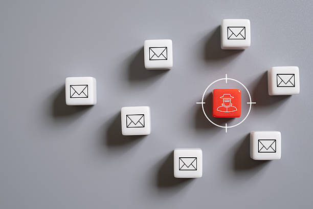 istock Red cube identify and detect cybercrime from email warning sign after got attack phishing email by malware from hacker that commit cyber crime or software crash to cause an error. Antivirus concept 2207594964