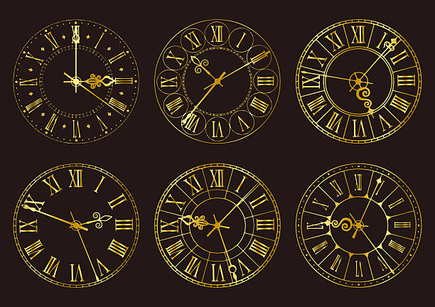 istock Clock dial, gold color, roman numerals, antique, variety 2207598412