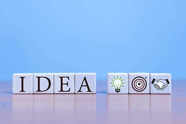 Innovation and inspiration concept, creative light bulb wooden block with industry and marketing development network icons, strategic planning, modern business and inspiration, innovation concept