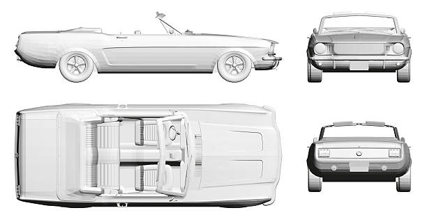 istock A white car with a convertible top is shown from the side, top and bottom. The car is a classic model and has a sleek design 2207613232