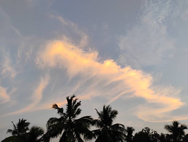 Aesthetic and colorful clouds are visible during the evening sunset hour