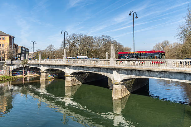 Cardiff, UK. 20 March 2025. Cardiff Bridge over River Taff in city centre with traffic