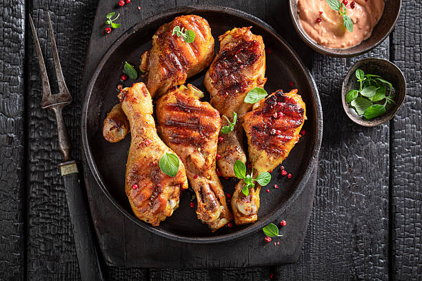 istock Hot grilled chicken leg as healthy summer appetizer. 2207624129