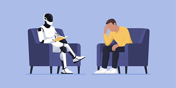stockillustraties, clipart, cartoons en iconen met psychologist ai humanoid robot talking with a patient - therapie