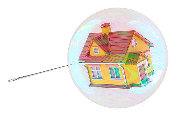 Housing Bubble with needle, real estate bubble, concept. 3D rendering isolated on white background