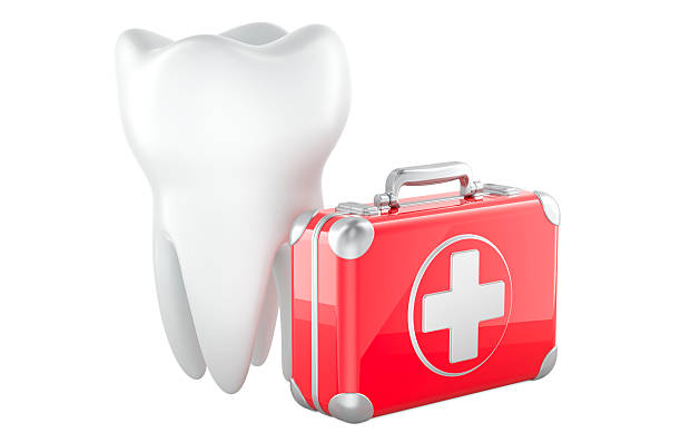 istock Molar Tooth with First Aid Kit. Dental first aid, concept. 3D rendering 2207628014