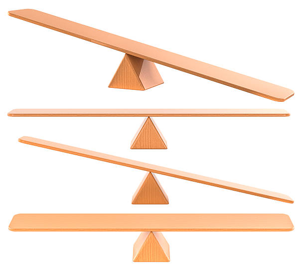 istock Empty Wooden Seesaws Balance set. Balanced and Unbalanced, 3D rendering 2207628270