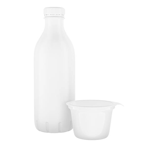 istock Dairy products. Milk bottle and yogurt packaging, 3D rendering 2207630883