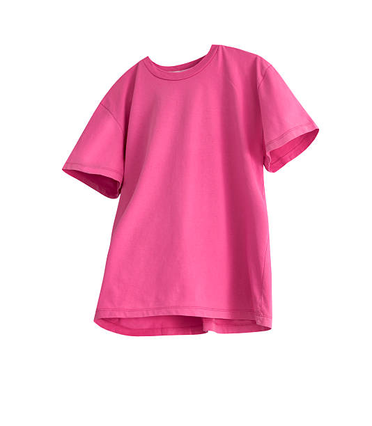 Pink t-shirt isolated on white.Regular male female tshirt flying.Logo empty space.